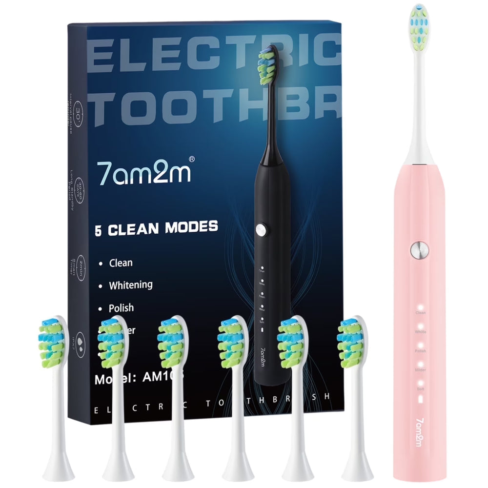 Sonic Electric Toothbrush with 6 Brush Heads for Adults and Kids, One Charge for 90 Days, 5 Modes, 40000VPM Powered Toothbrush, 2 Minutes Build in Smart Timer, Roman Column Handle Design,Pink