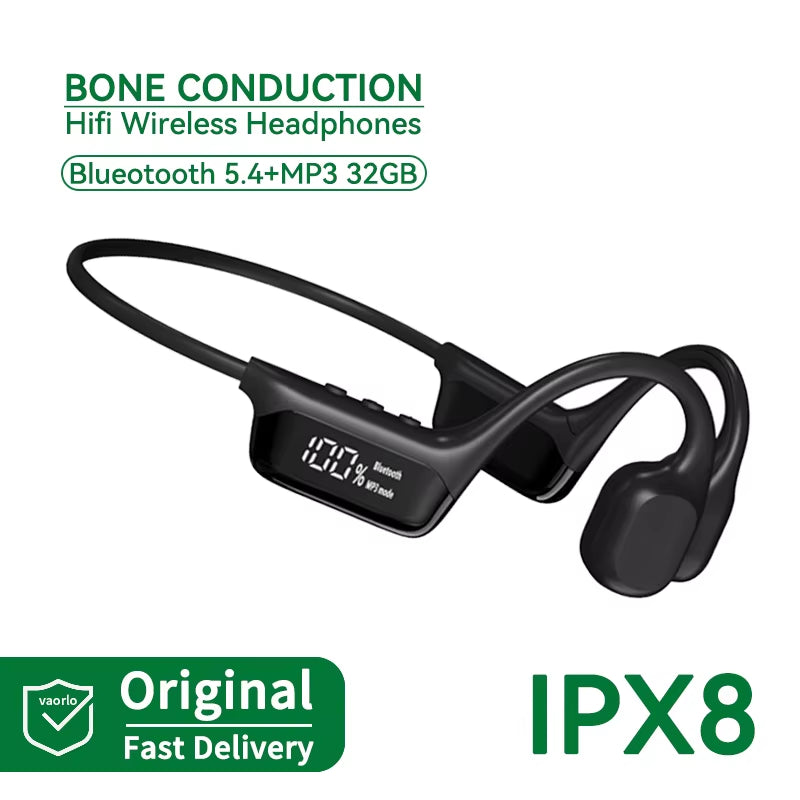 #IPX8 Waterproof Bone Conduction Wireless Headphone Bluetooth 5.4+32GB RAM MP3 Player HIFI Music Sport Swimming Headset with Mic