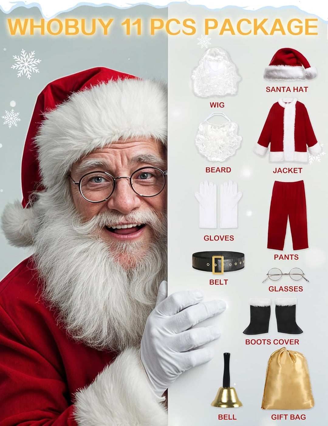 Men'S Deluxe Santa Suit 11Pc. Christmas Adult Professional Santa Claus Outfit Xmas