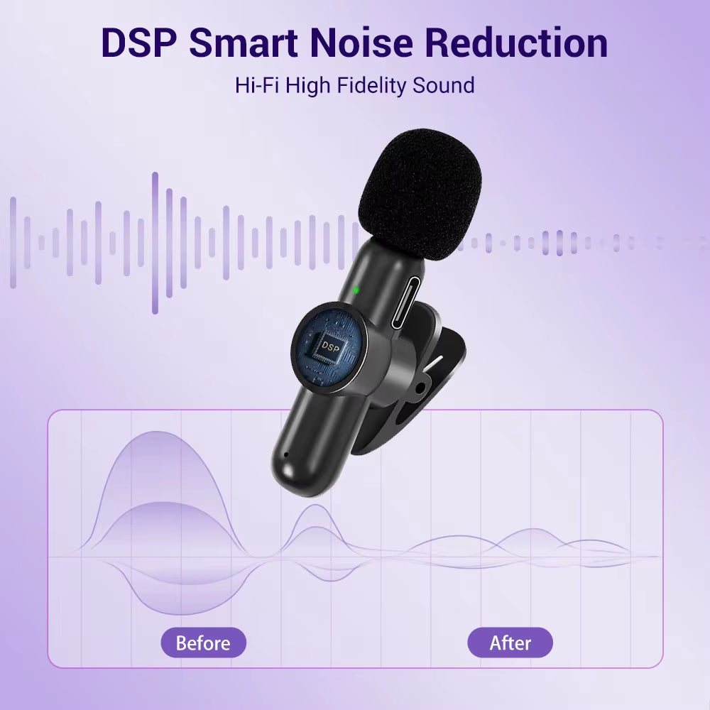 2.4G Wireless Stereo Lavalier Microphone Live Interview Outdoor Mini Noise Cancelling for Iphone Android Rotate Lapel Mic