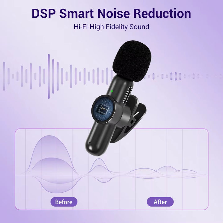 2.4G Wireless Stereo Lavalier Microphone Live Interview Outdoor Mini Noise Cancelling for Iphone Android Rotate Lapel Mic