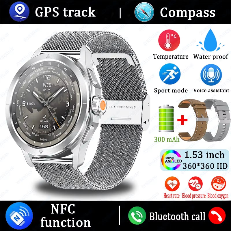 2025 New S4 Ultra Outdoor Sports Smart Watch Men AMOLED Screen NFC GPS Compass Heart Rate Waterproof Bluetooth Call Smartwatch