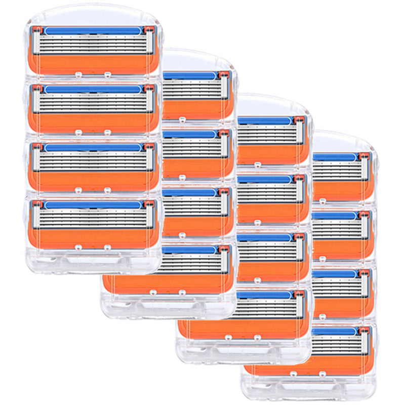 4-Pack Premium 5-Layer Razor Blades | Men's Manual Shaver Cartridges & Storage Box (Orange)