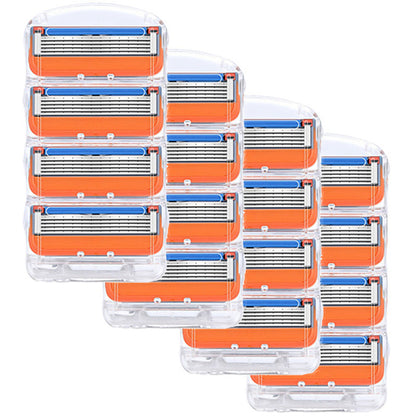 4-Pack Premium 5-Layer Razor Blades | Men's Manual Shaver Cartridges & Storage Box (Orange)