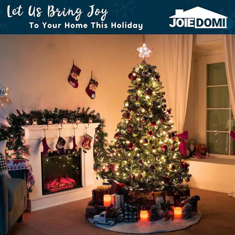 9 in Christmas Tree Toppers, Battery Powered Glitter Pink Star Tree Topper Lighted with 20 LED Warm White Lights