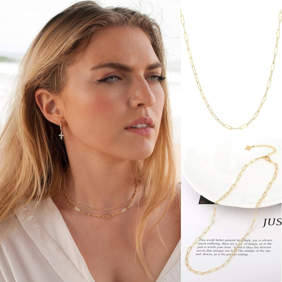 18K Gold Plated Paperclip Chain Choker Satellite Chain Freshwater Cultured Biwa Pearl Pendant Necklace Dainty Jewelry for Women