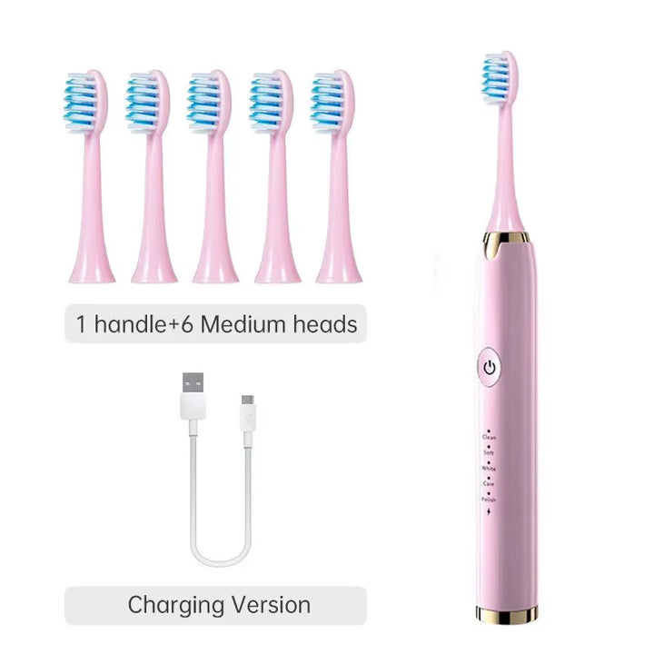Electric Sonic Toothbrush USB Rechargeable Waterproof Electronic Ultrasonic Whitening Tooth Brushes Replacement Heads