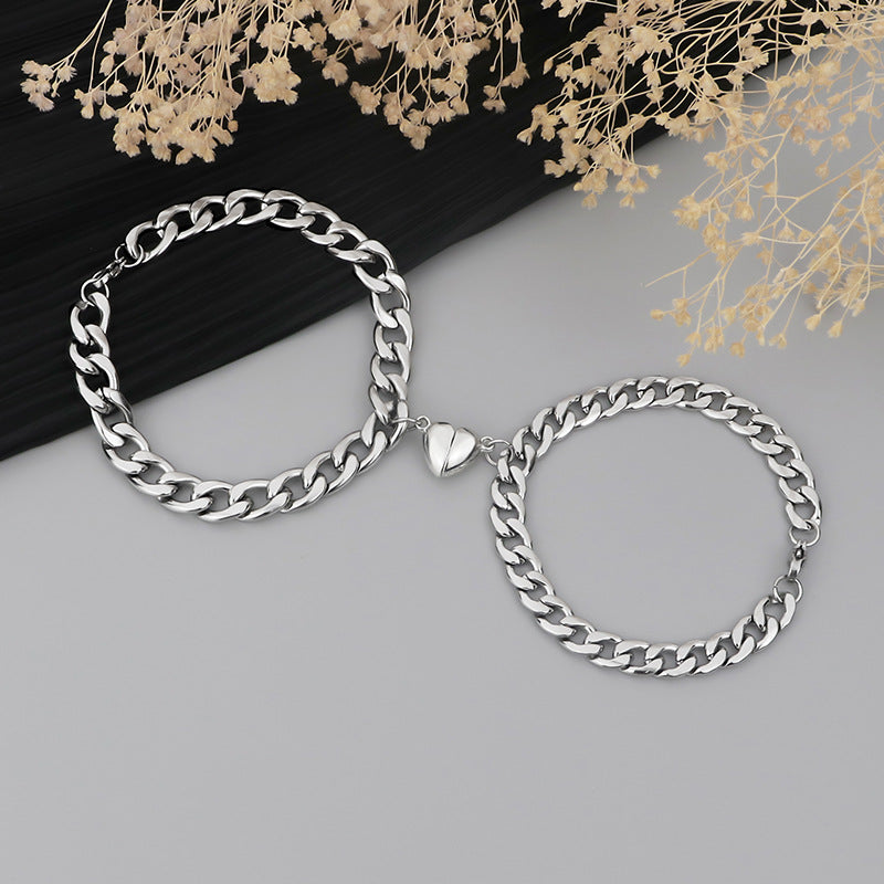 "Eternal Bond" Magnetic Bracelets: Durable Stainless Steel Heart Links (2 Pcs)
