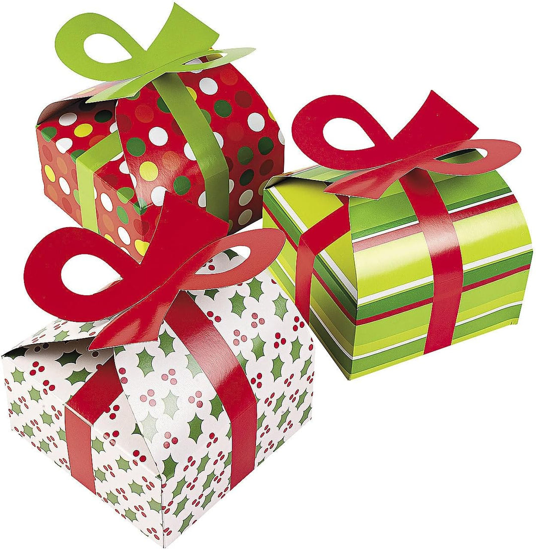 3D Christmas Gift Boxes with Bow - Party Favor & Goody Bags & Paper Goody Bags & Boxes; 12 Pack