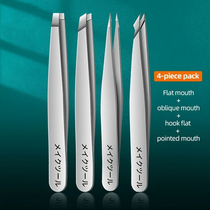 4-Piece Professional Stainless Steel Tweezer Set | Precision Eyebrow Grooming Kit