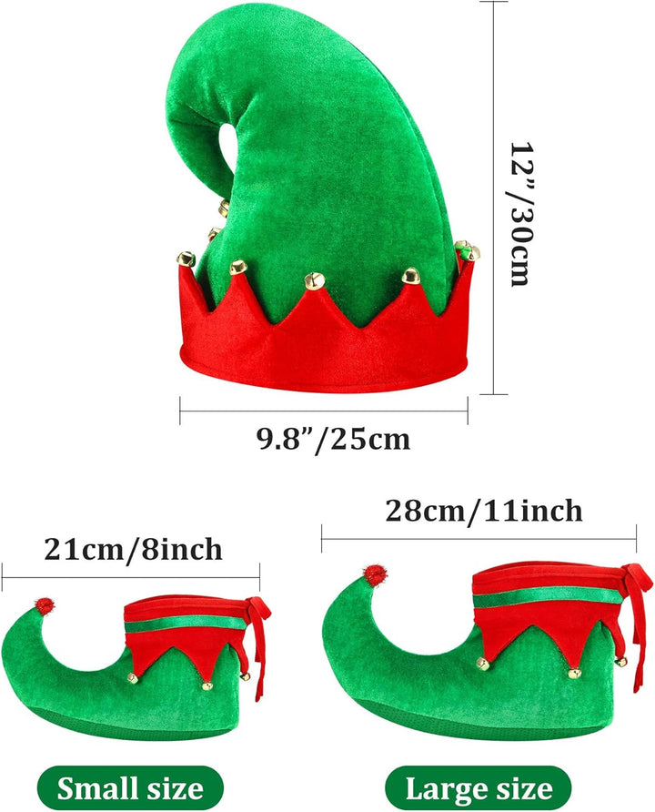 Christmas Santa Elf Shoes and Hat Christmas Red and Green Costume Accessory Set