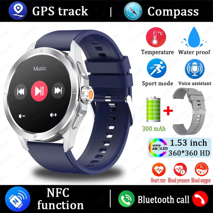 2025 New S4 Ultra Outdoor Sports Smart Watch Men AMOLED Screen NFC GPS Compass Heart Rate Waterproof Bluetooth Call Smartwatch