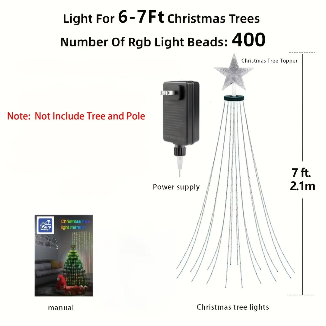 2.1M 400Leds Smart Christmas Tree Lights Christmas LED String Lights Fairy Garland Lights with Star Topper for Xmas Tree Decor