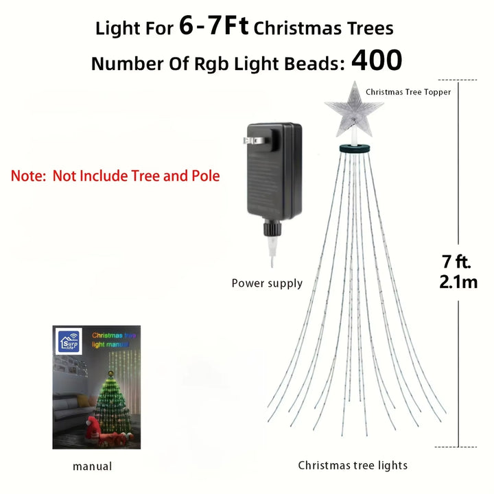 2.1M 400Leds Smart Christmas Tree Lights Christmas LED String Lights Fairy Garland Lights with Star Topper for Xmas Tree Decor