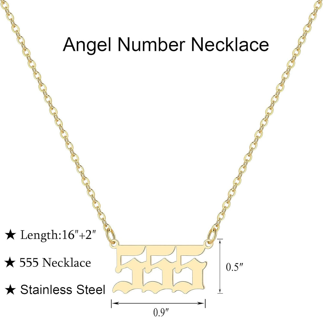 Angel Number Necklace for Women, 18K Gold Plated 000 111 222 333 444 555 666 777 888 999 Necklace Numerology Jewelry