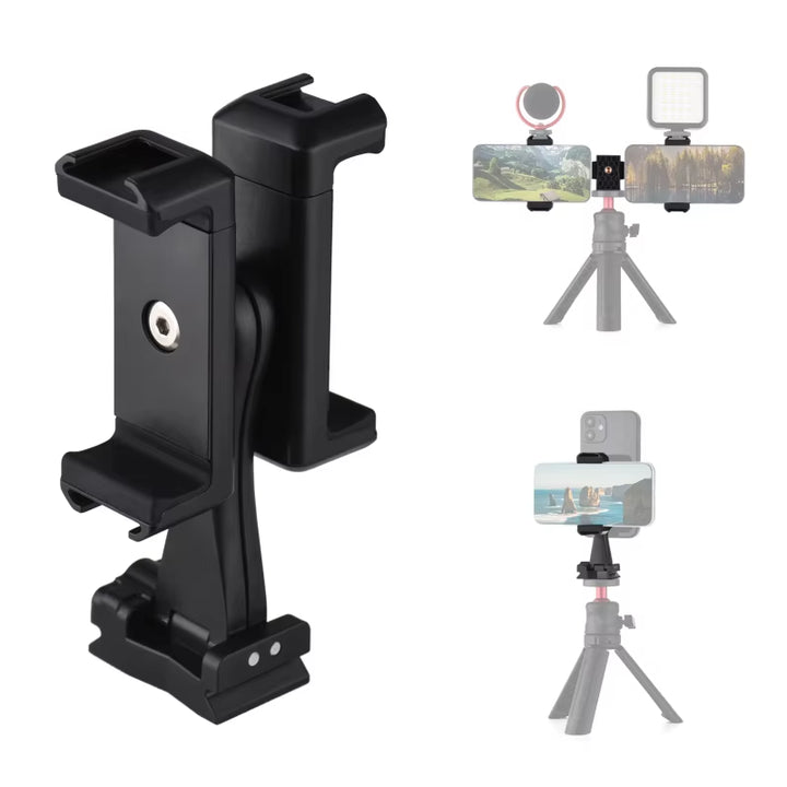 AD-04 Universal Phone Tripod Mount with Dual Phone Holders Vertical Horizontal Phone Clamp Smartphone Holder for Video