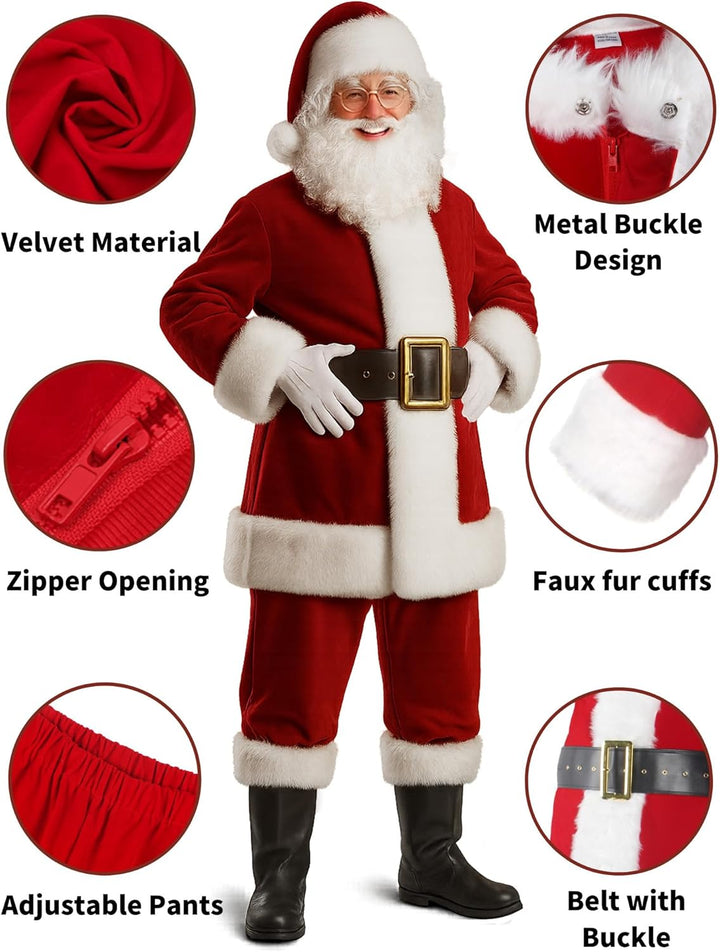 Men'S Deluxe Santa Suit 11Pc. Christmas Adult Professional Santa Claus Outfit Xmas