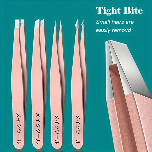 4-Piece Professional Stainless Steel Tweezer Set | Precision Eyebrow Grooming Kit