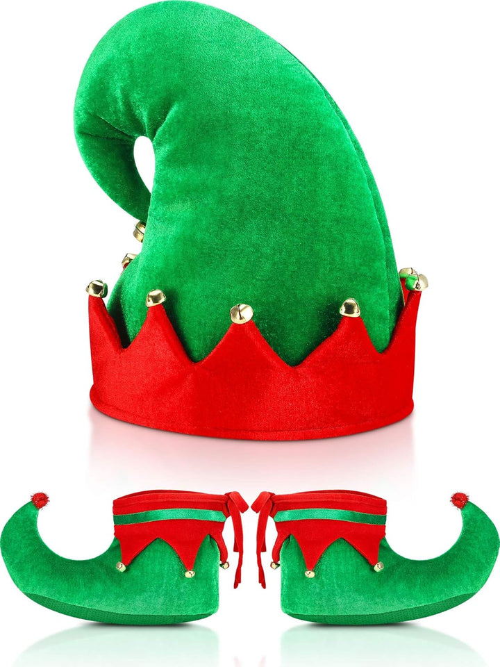 Christmas Santa Elf Shoes and Hat Christmas Red and Green Costume Accessory Set
