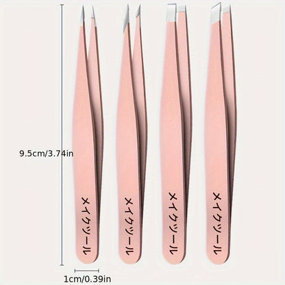 4-Piece Professional Stainless Steel Tweezer Set | Precision Eyebrow Grooming Kit