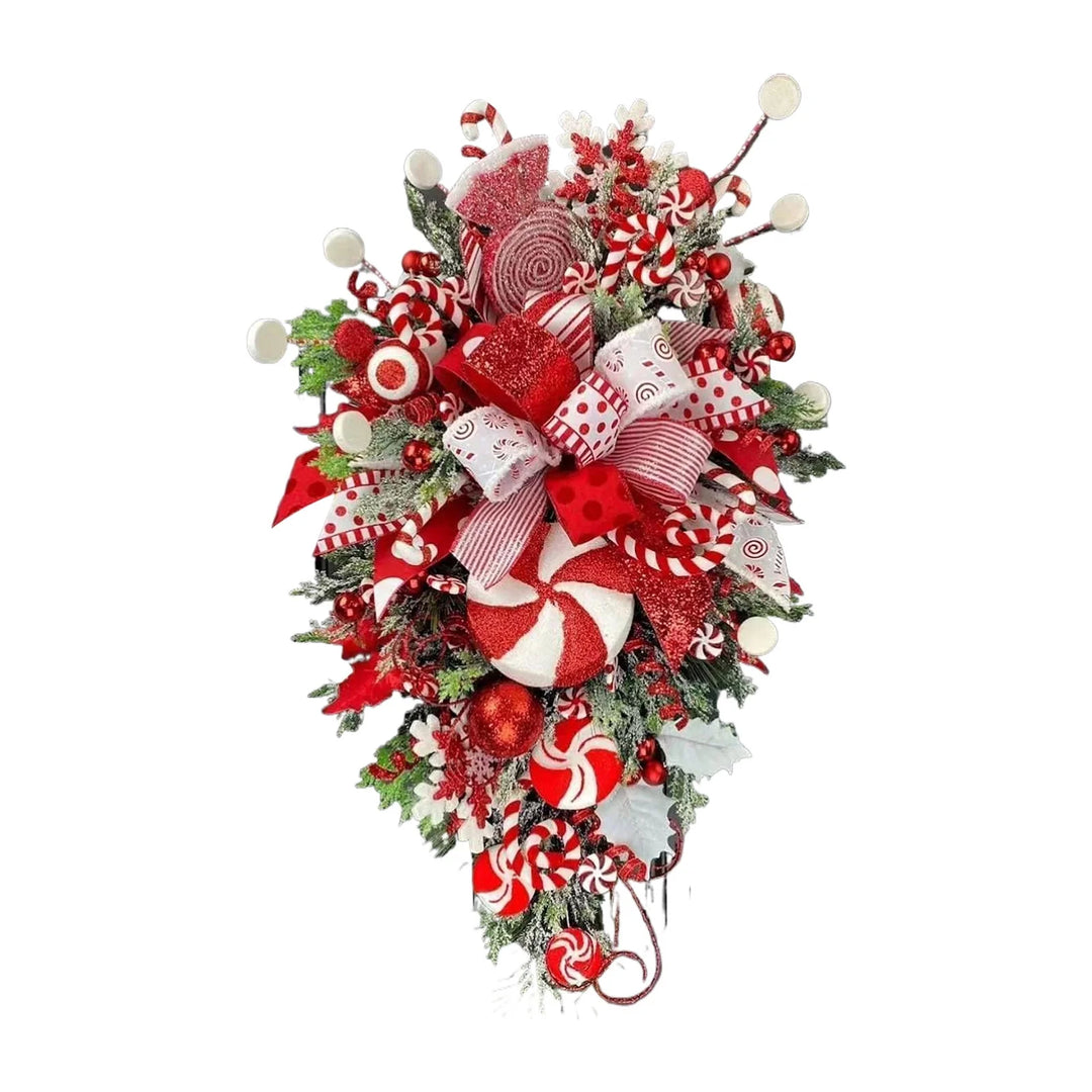 Christmas Candy Cane Wreath for Front Door Red White Teardrop Candy Cane Christmas Stairway Decorations Christmas Wreath with Candy Christmas Onrnament for Home Indoor D