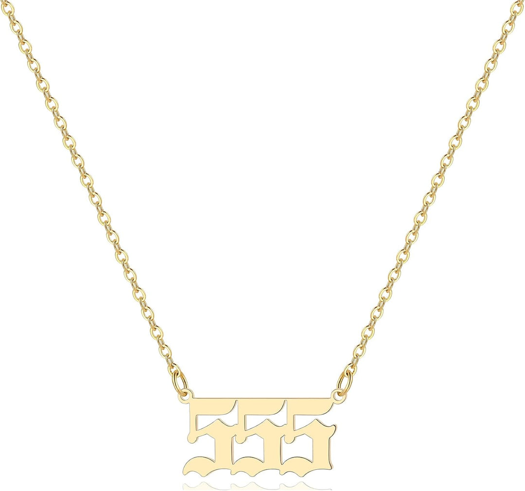 Angel Number Necklace for Women, 18K Gold Plated 000 111 222 333 444 555 666 777 888 999 Necklace Numerology Jewelry