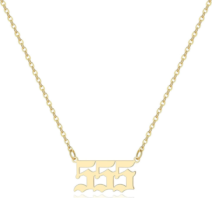 Angel Number Necklace for Women, 18K Gold Plated 000 111 222 333 444 555 666 777 888 999 Necklace Numerology Jewelry