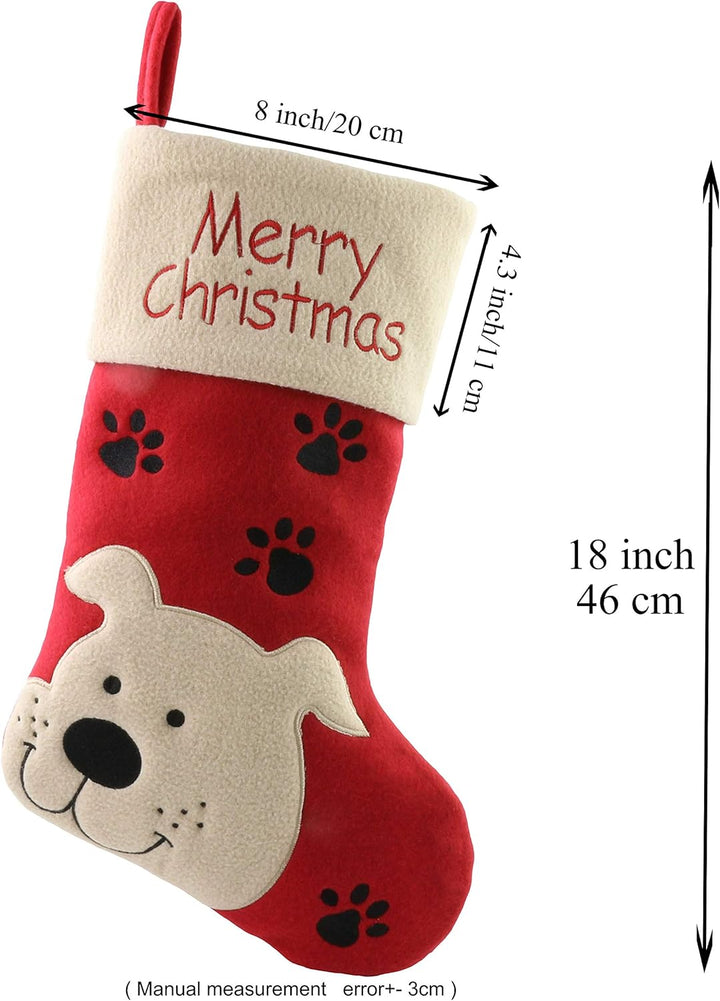 18’’ Dog Felt Christmas Stockings Paws Embroidered for Pets Puppy Red Xmas Stocking Gift Bag Cuff Lovely Home Holiday Decoration