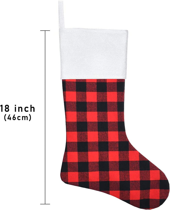 6 Pack Christmas Stockings- 18 Inch Red Black Buffalo Plaid Christmas Stockings Fireplace Hanging Stockings for Family Xmas Holiday Season Party Decor