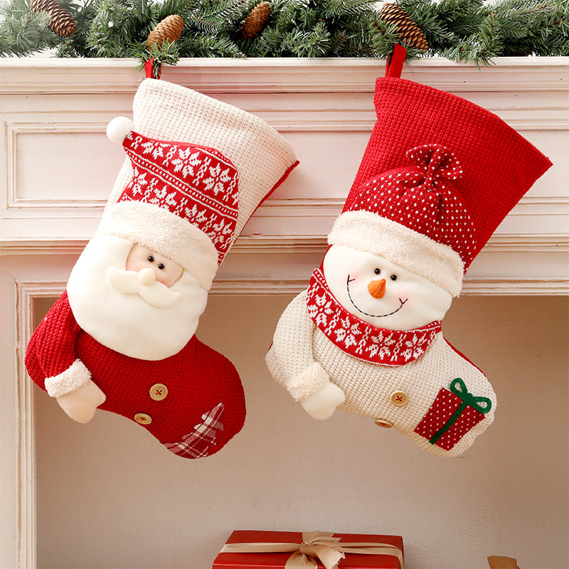 Large Red White Knitted Christmas Stocking Santa Claus Fireplace Decor Socks Xmas Gift Bags Candy Holder Decor for Home