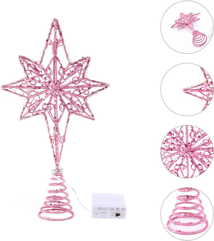 Eight Pointed Star Christmas Tree Topper with Lights Art Decoration for Holiday Trees Easy Installation for Festive Atmosphere Christmas Ornament