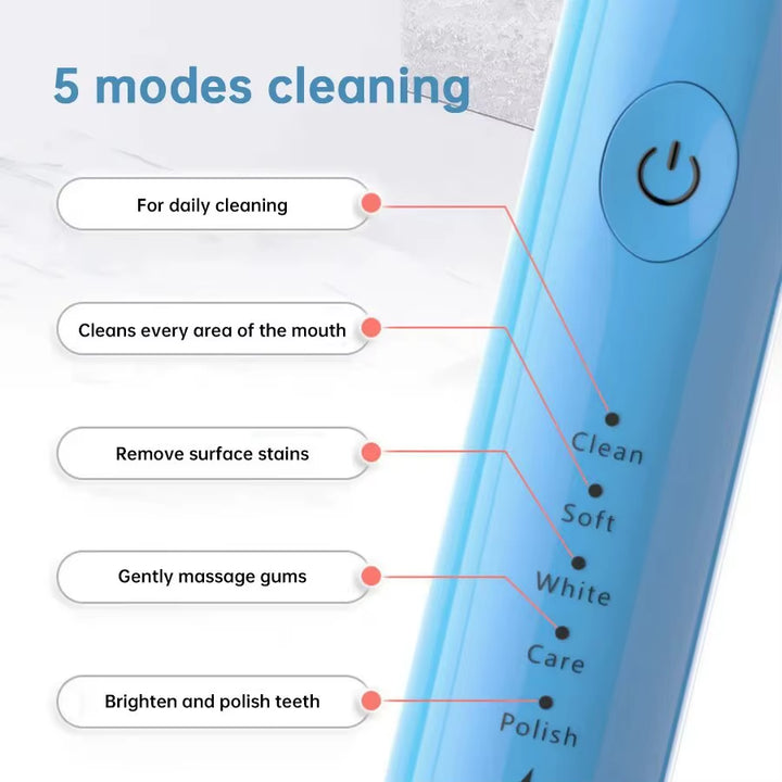 Electric Sonic Toothbrush USB Rechargeable Waterproof Electronic Ultrasonic Whitening Tooth Brushes Replacement Heads