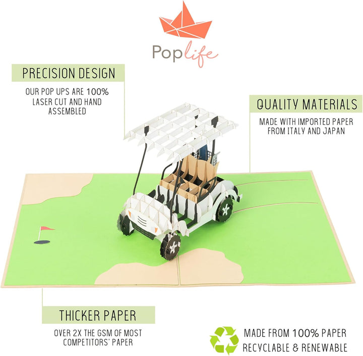 ® Golf Cart 3D Pop up Father’S Day Card - Happy Anniversary, Retirement Gift, Valentine'S Day Card for Him, Birthday - Golfing Gift for Husband, Card for Golfers - for Son, Father, Grandpa