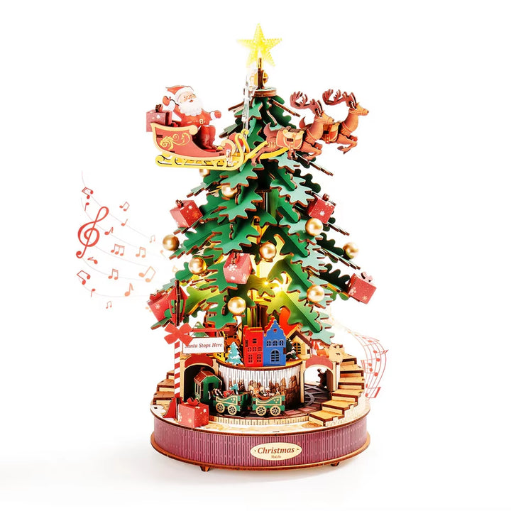 Rolife Christmas Melody Tree Music Boxes 3D Wooden Puzzle with Light Perfect Gifts for Family Easy Assemble Toys