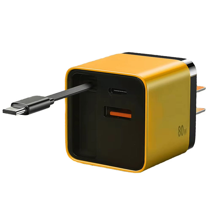 3 in 1 Gan Charger with Retractable Charge Cable PD USB Charger 22.5W Fast Charge for Huawei Iphone Samsung Redmi Travel Charger