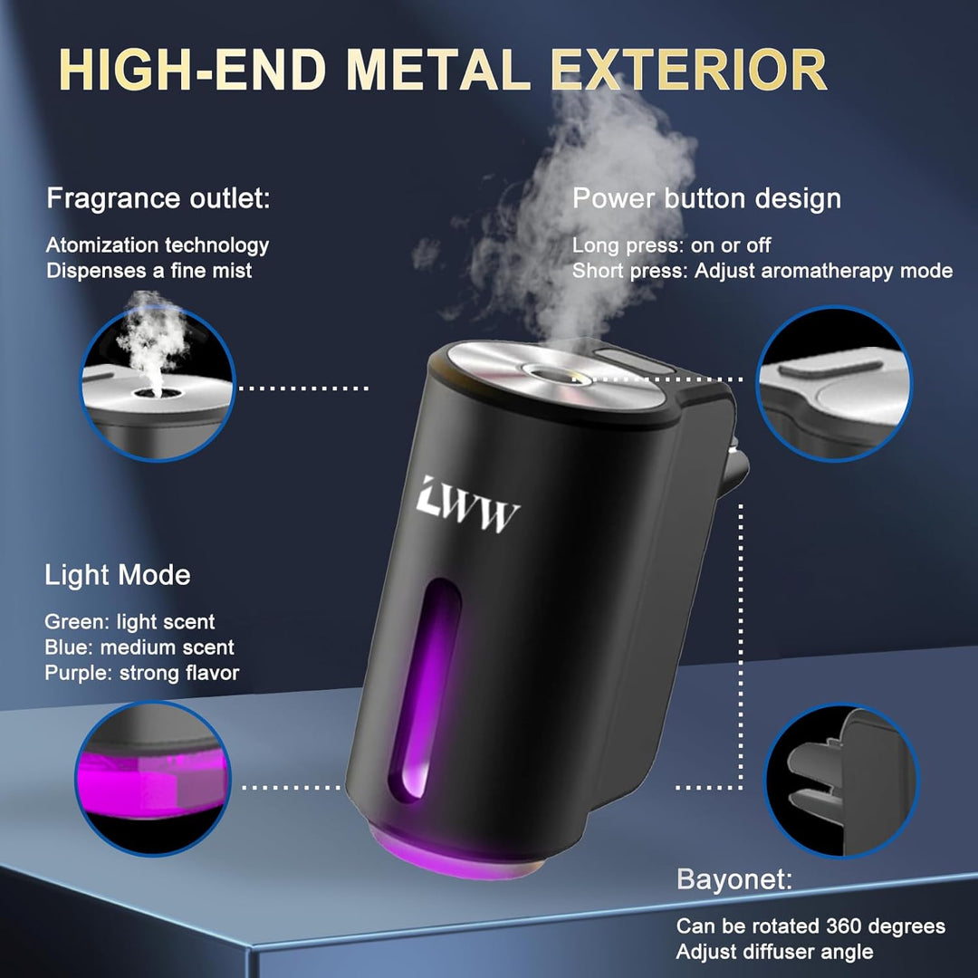 Smart Car Air Freshener, 3 Intensity Levels, Rechargeable Aroma Diffuser, 3 X 10Ml Perfume Bottles, Adjustable, Black Strong Scent (Tranquili+Fresh+Ocean Flavour)