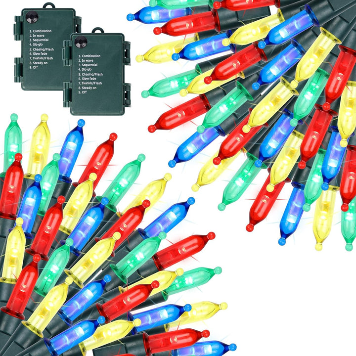 2 Packs Total 100 Leds 32Ft Multicolored Christmas String Lights, Battery Operated Christmas Mini String Lights with 8 Lighting Modes, Indoor Outdoor LED Xmas Fairy String Lights with Timer