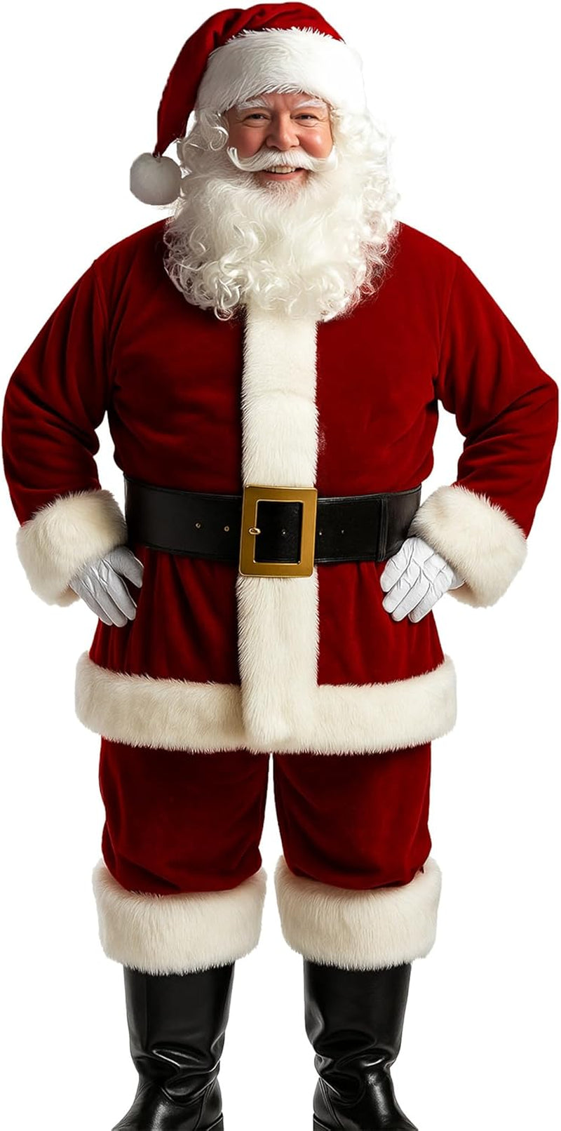 Santa Claus Costume for Men Adults Santa Suit 11Pcs Mens Red Deluxe Christmas Clause Outfit Cosplay Vacation Suits Set