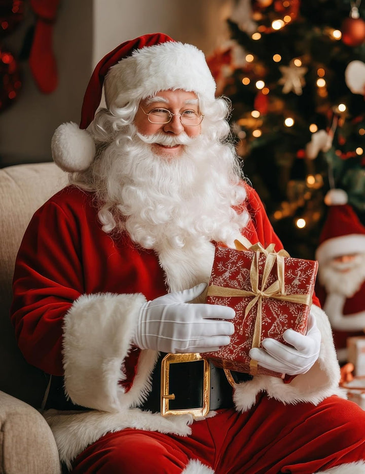 Santa Claus Costume for Men Adults Santa Suit 11Pcs Mens Red Deluxe Christmas Clause Outfit Cosplay Vacation Suits Set