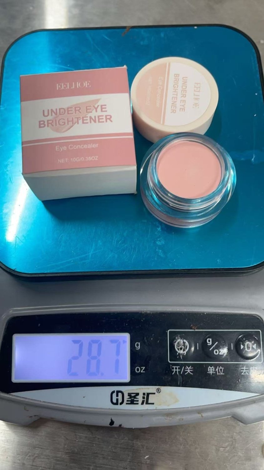 EELHOE under eye concealer cream jar and box weighing 20.7 g together