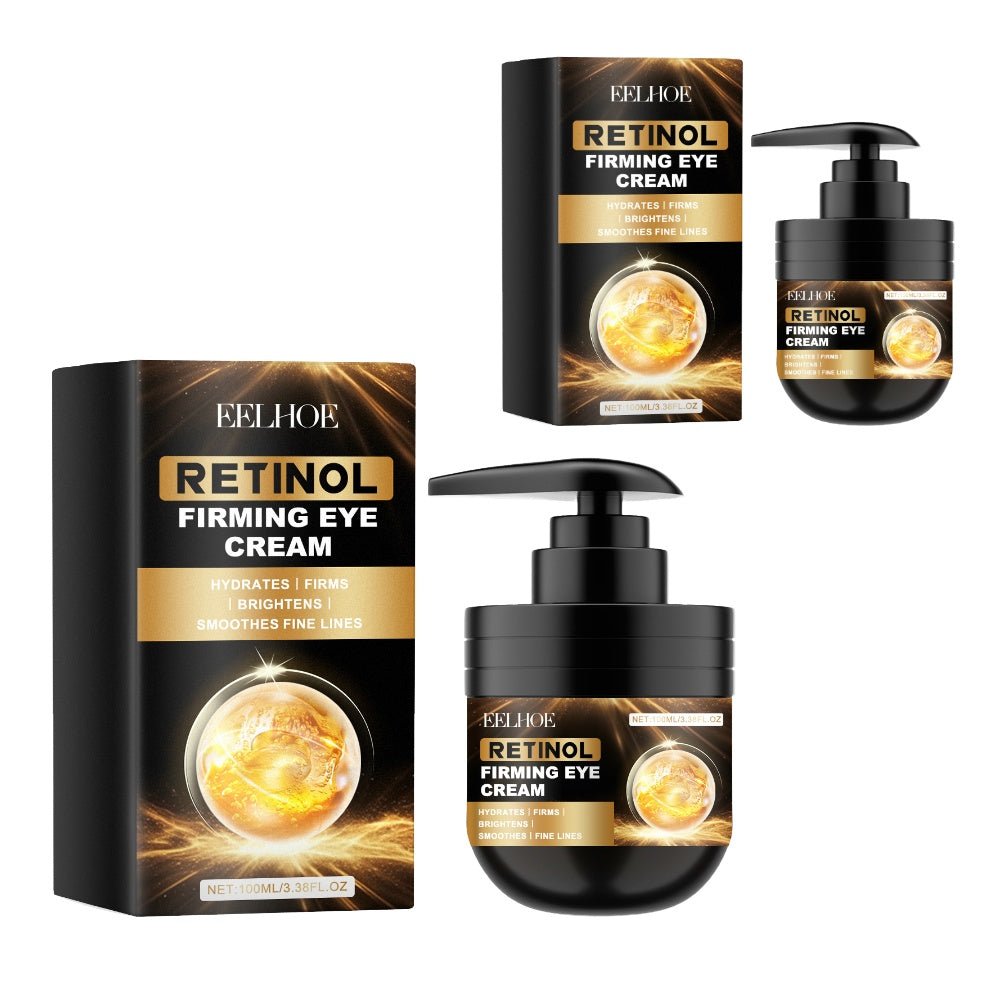EELHOE retinol firming eye cream black and gold packaging with 100 ml pump dispenser
