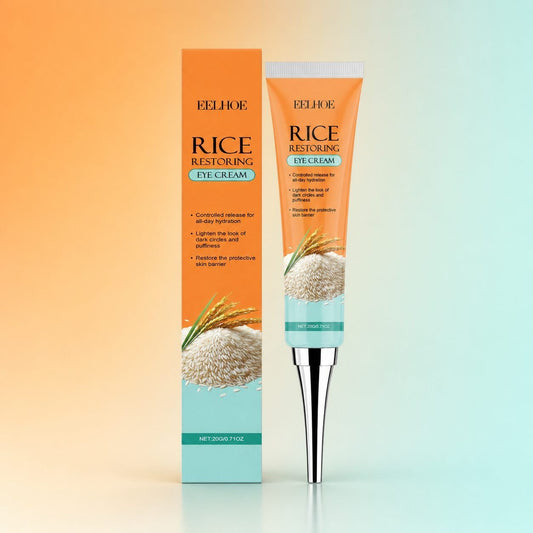 EELHOE Rice Eye Cream 20g product packaging on an orange and mint background