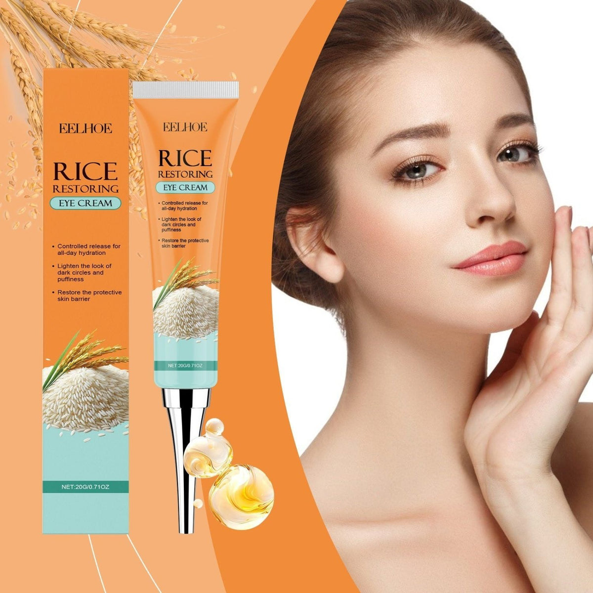 EELHOE Rice Eye Cream and eye moisturizer packaging with rice imagery