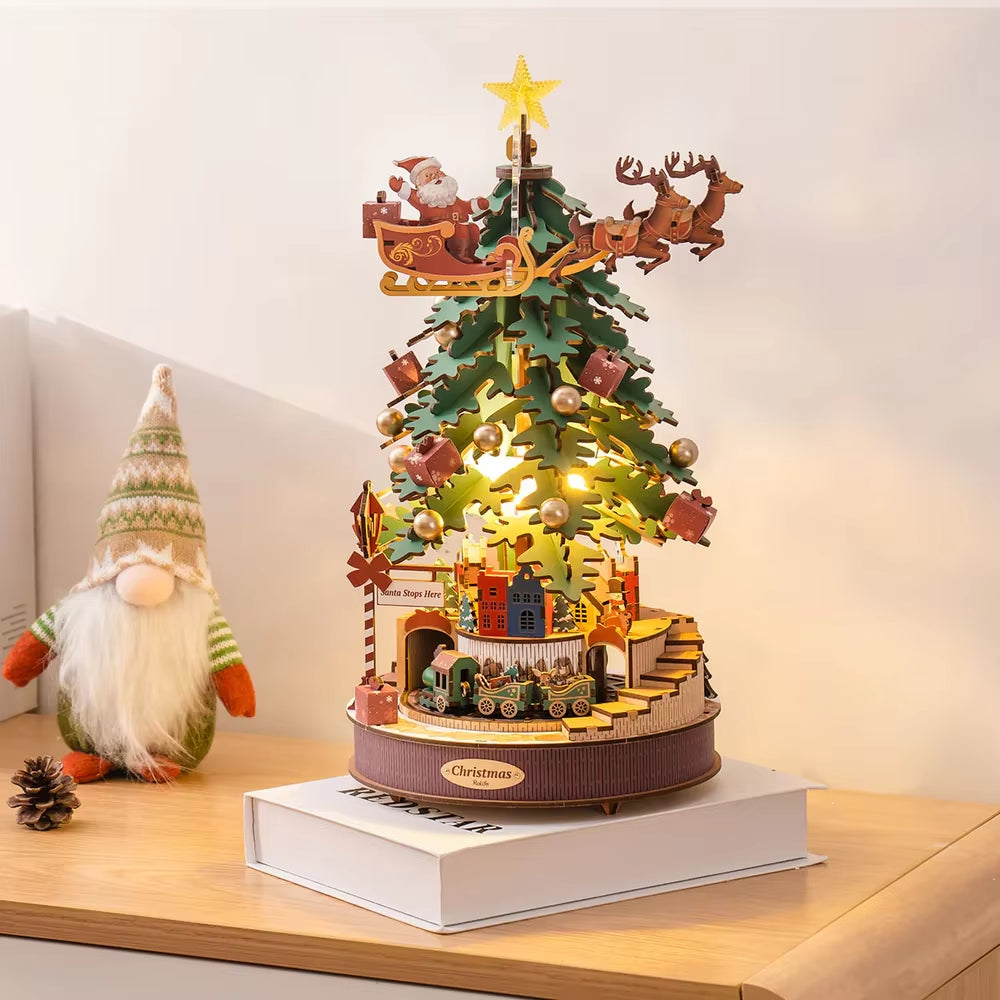 Rolife Christmas Melody Tree Music Boxes 3D Wooden Puzzle with Light Perfect Gifts for Family Easy Assemble Toys