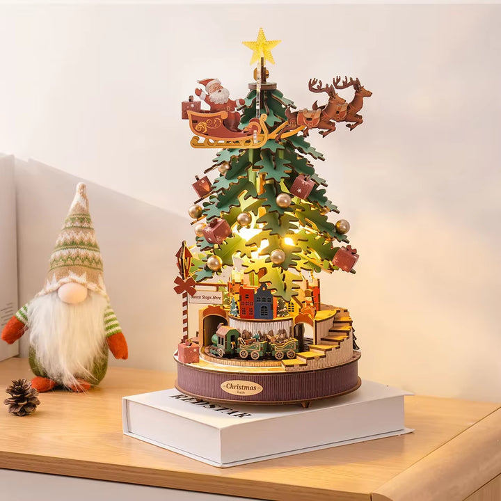 Rolife Christmas Melody Tree Music Boxes 3D Wooden Puzzle with Light Perfect Gifts for Family Easy Assemble Toys
