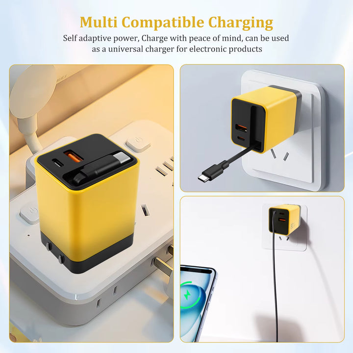 3 in 1 Gan Charger 80W Phone Desktop Laptop Earphone Charger with Retractable Type C Cable Fast Charging Portable Gan Charger