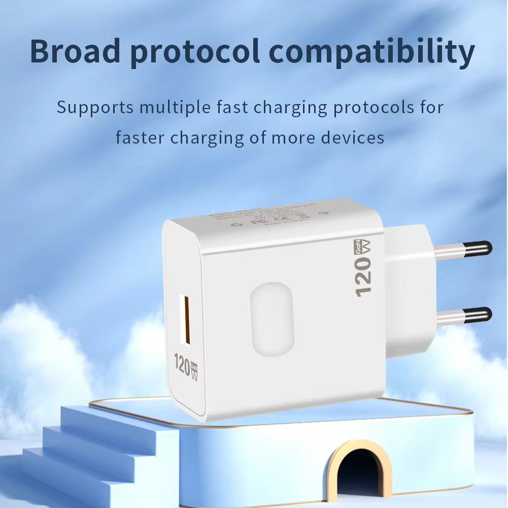 Gan USB Charger Fast Charging 120W Quick Charge QC3.0 Type C Cable Mobile Phone Wall Adapter for Huawei Redmi Xiaomi 15 Oneplus