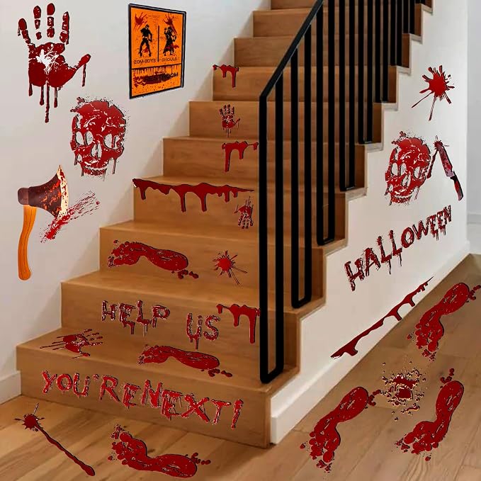 Halloween bathroom decor bloody handprint window clings