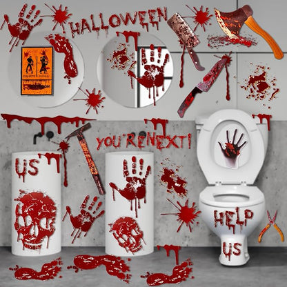 Halloween decorations indoor bloody handprint skull window clings