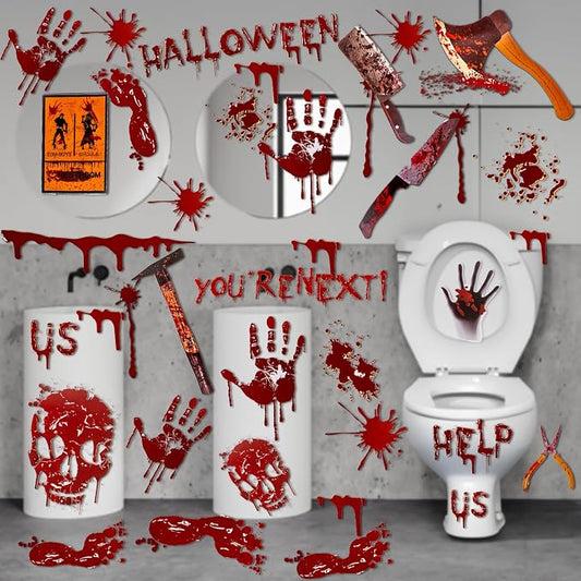 Halloween decorations indoor bloody handprint skull window clings